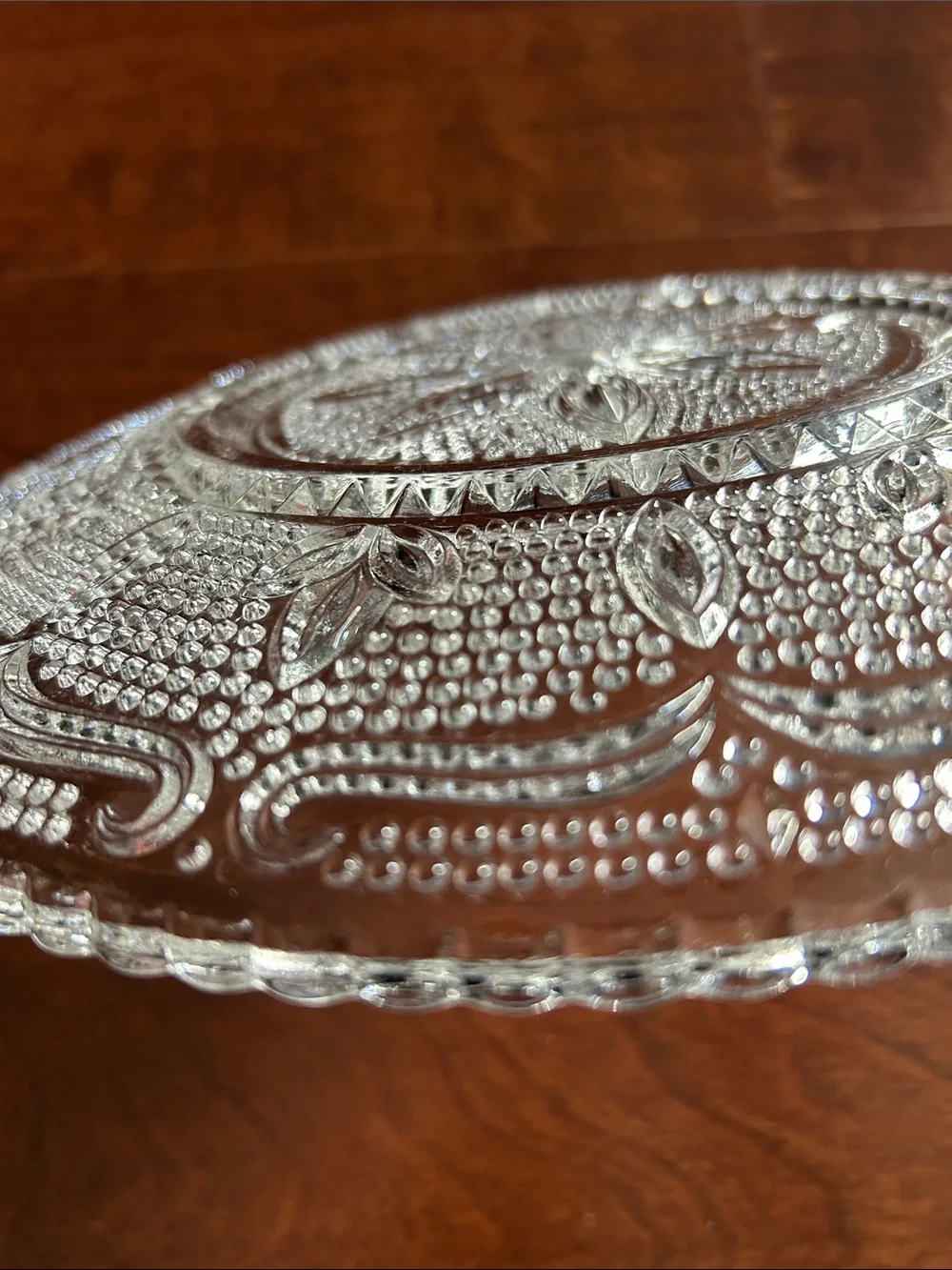 Vintage Clear Pressed Glass Serving Plate with Floral Motif